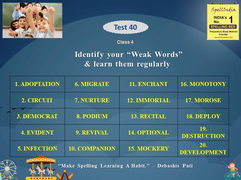 spell bee exam for class 4